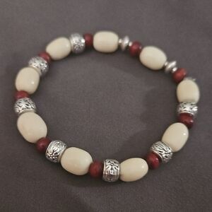 New - Authentic Ivory Beaded Bracelet With Wood Beads